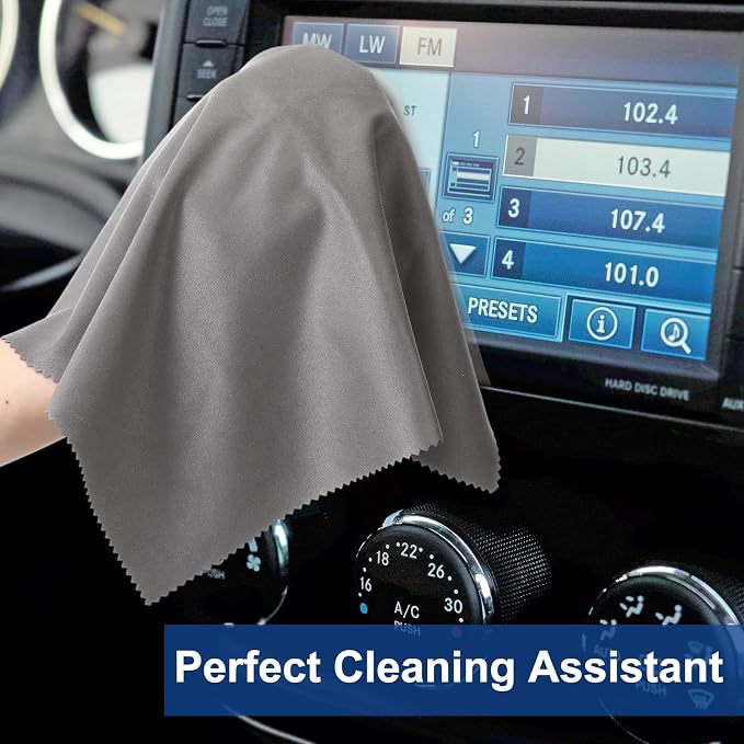 Frienda 12 Pack Microfiber Cleaning Cloth,Gray | 12x12 Inch Large for Eyeglasses Screen Lens, Reusable Washable, Streak-free Lint-free, Cameras Phones Tablets Monitors