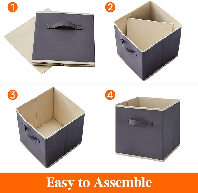Lifewit Storage Cubes, 13 Inch Organizer Bins, 36L Gray, 6 Packs | Foldable Decorative Fabric Storage Baskets for Organizing Home Organizers with Handles for Shelves, Closet
