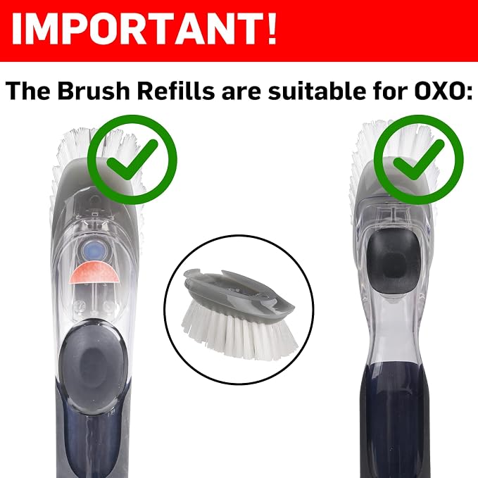 Brush Refills for OXO Dish Brush | 4 Pack Dish Brush Cleaning Soap Dispensing Head Replacement for Scrubber(Grey)
