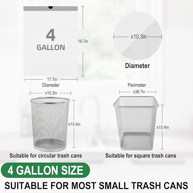 300 Counts 4 Gallon Trash Bag Drawstring Small Trash Bags, Thick Pre-separated Garbage Bags, Trash Bin Liners, Suitable for bathroom, kitchen, bedroom, office (White)