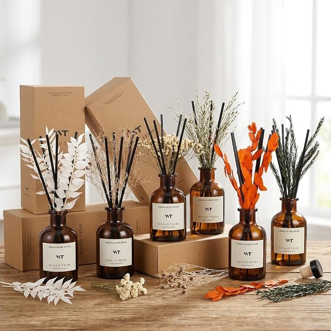 Flower Reed Diffuser Set Lime & Citrus Scent for Bathroom Air Fresheners, Oil Diffuser Sticks | 4.0 fl oz Home Fragrance with Sticks Defusers | House Bedroom Office Shelf Decor