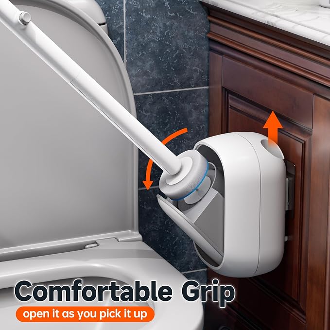 Ctime Disposable Toilet Brush Set with 18 Refills, Wall Mounted Wand Kit | Waterproof with Lid，Hands-Free Lid,New Wand Refills,One-Click Disposal,Pre-Loaded Cleaner,360° Rotating Head