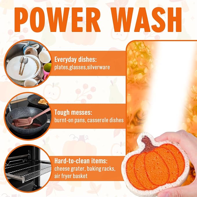 Whaline 8Pcs Fall Kitchen Sponges Pumpkin Maple Leaves Acorn Hedgehog Water Absorbing Dish Washing Sponge Non Scratch Cleaning Scrubbers for Autumn Thanksgiving Home Kitchen Decor