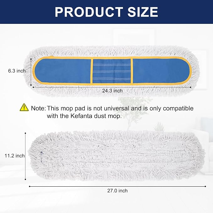 KeFanta 24" Commercial Dust Mop Replacement Heads,3 Pack Reusable Pads | Industrial Washable Cotton Dust Mop Refill for Floor Cleaning & Janitorial Supplies,Only Compatible with Kefanta Dust Mops
