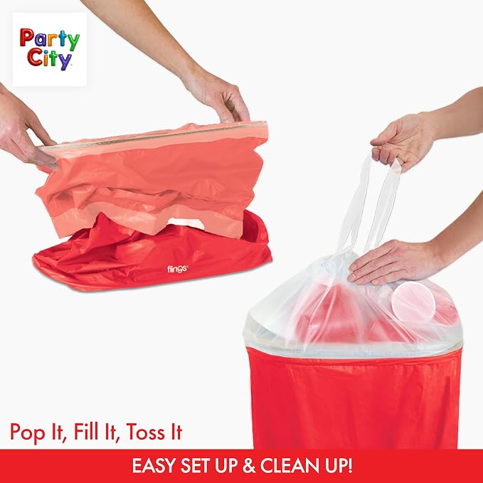 Party City Flings Plastic Bin (3-Pack) - Red (2) and Recycle (1) - 22 x 15 - Stylish & Convenient Portable Waste Solution for Events & Parties