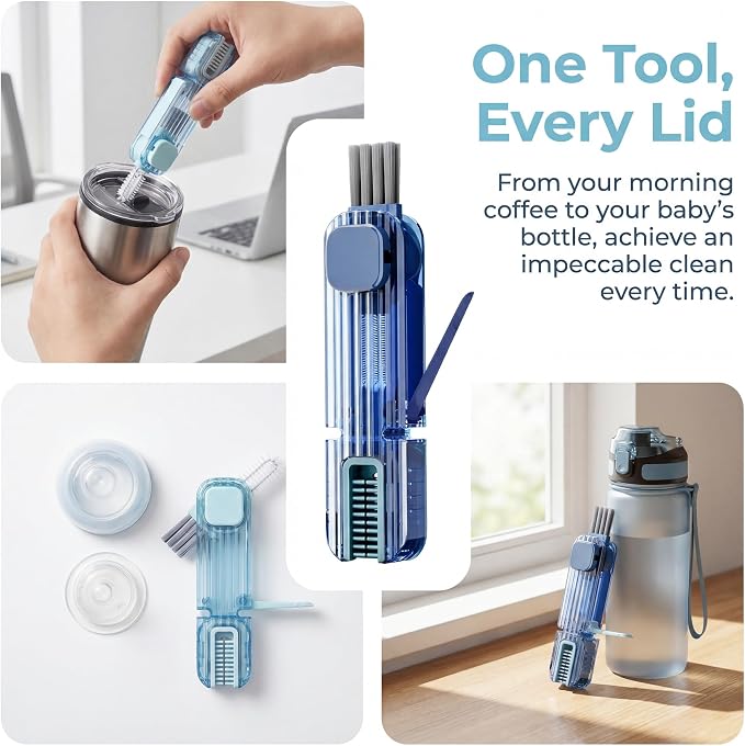 3Pcs 4 in 1 Cup Lid Gap Cleaning Brush Set,Multifunctional Crevice Cleaning Brush for Bottle,Multipurpose Bottle Cleaner with Compact Design Tiny Silicone Cup Holder Cleaner Tool,Kitchen Gadgets