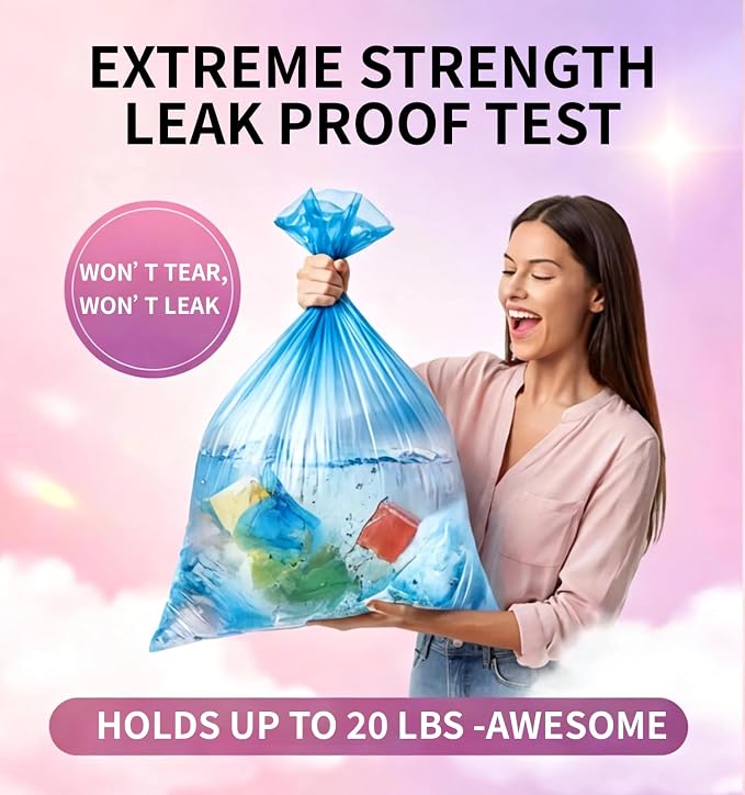 Small 2 Gallon Trash Bags Unscented, 0.78 Mil, Colored, 300 Count | 7.5 Liter Garbage Bag, Plastic Waste Basket Can Liners, Durable, Leakproof, Tear Resistant, for Bathroom Bedroom Home Bulk