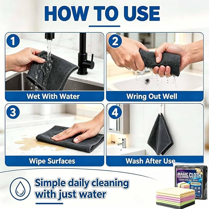 Yicengy 5 Pack Genie Magic Cleaning Cloth, XXL Microfiber Streak Free Magic Cloth, Reusable Lint Free Cleaning Towels for Glass, Stainless Steel, Washable Household Rags, Screens, Cars (Green)