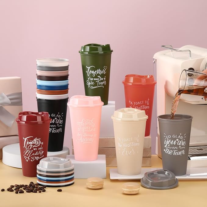 Pickmesh 15 Pcs Housekeeping Employee Appreciation Gifts Cups,Varicolored | 16 oz Plastic Tumblers with Lids, Reusable Coffee Cups, Thank You Gifts, for Staff Volunteer Coworker Teacher