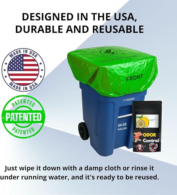 Outdoor Trash Can Lid Cover – 32 Gallon Elastic Seal, Odor Control, Lemon Scented, Chemical Free, Reusable 1 Pack