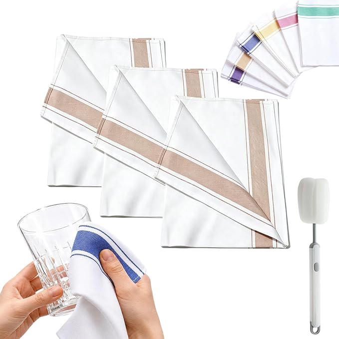 Premium Cotton Glass Cleaning Cloth, Highly Absorbent Wine Glass Polishing Cloths, Streak Free Lint-Free, Reusable Fast Drying Towels Polish Cloth for Glass Window Mirror (3*Beige, 20 * 28in)