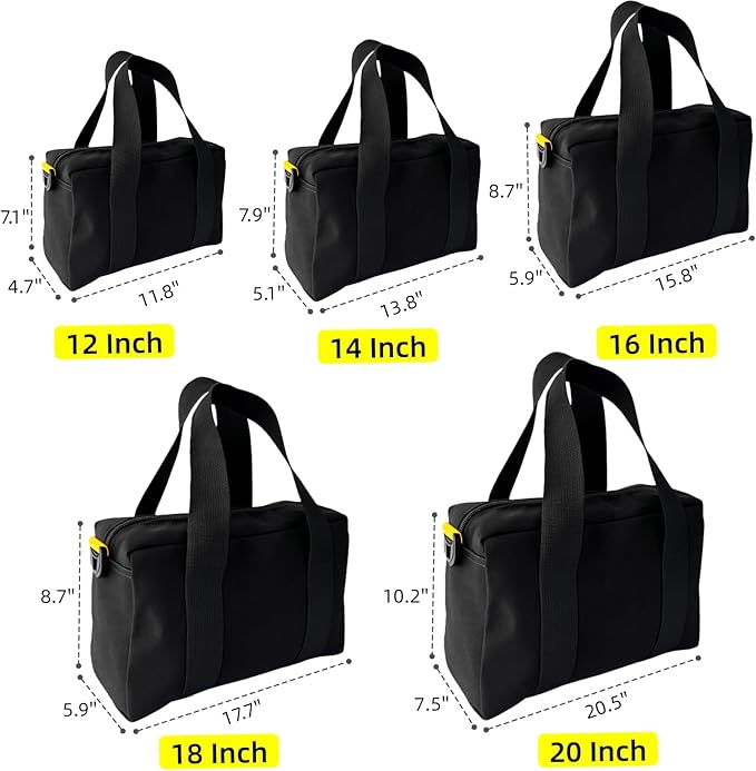 20 Inch Canvas Tool Bag, Small Tool Bag for Men, Large Capacity Wide Mouth Tool Organizer Tote Bag for Storage Hand Tools Wrenches (Black, 20 Inch)