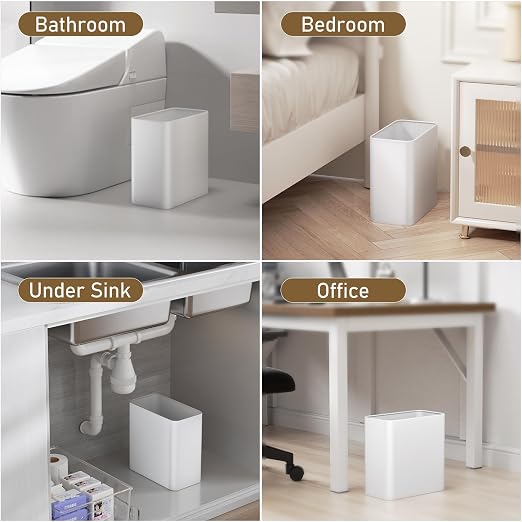Small Bathroom Trash Can 2.4 Gallon Wastebasket Slim Metal Garbage Can Stainless Steel Trash Bin for Bedroom,Office,Kitchen,Toilet, rv, Near Desk, Under Sink (White)