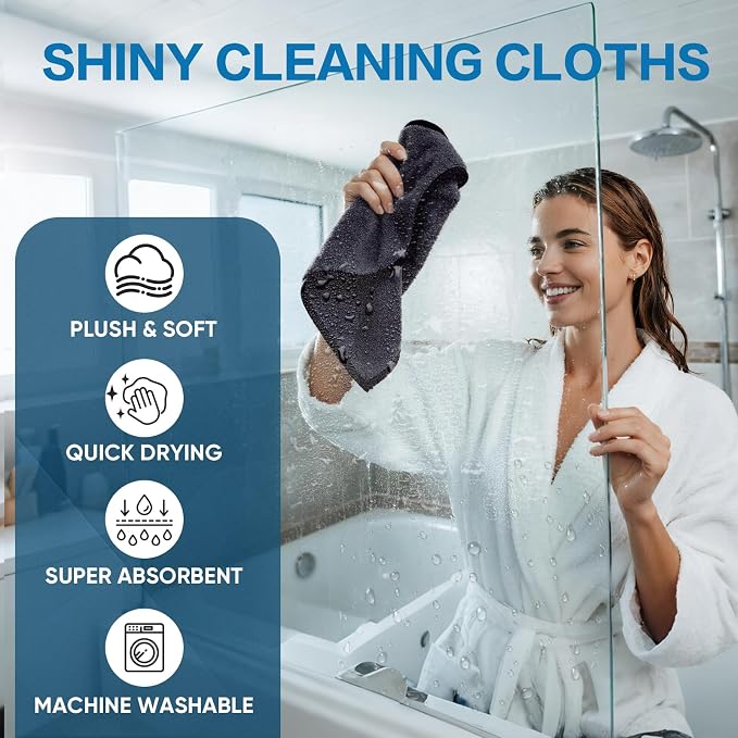 TEAWOO Shiny Wipes Shower Cleaning Cloth, Ultra Absorbent Car Drying Towel, 2 Pack 16 x 24 inch Microfiber Cleaning Cloth for Car, Bath & Househood