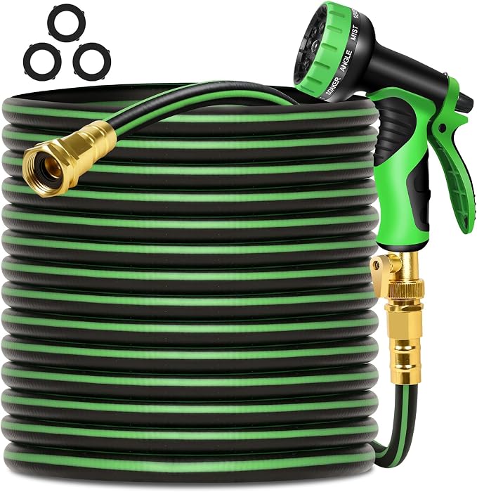 Garden Hose 25 ft Non-expandable Water Hose Flexible Durable 5 Layers TPV No Kink Lightweight Hybrid Hoses Heavy Duty with 3/4’’ Fittings-10 Way Nozzle Collapsible Outdoor Pipe for Yard Lawn