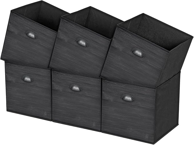homyfort Faux Wood Grain Cube Storage Bins, 11x11 Inch Storage Cubes, Closet Cloth Baskets Box for Shelves, Set of 6