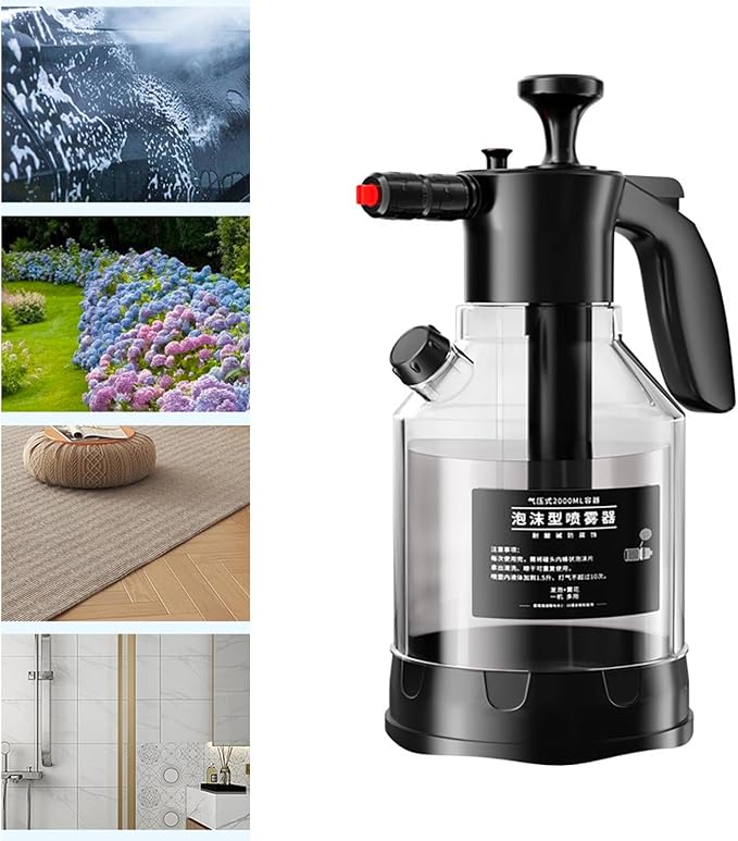 Tyenaza Spray Bottle, 2L Hand Pressurized Spray Bottle, Multifunctional Foaming Pump Sprayer, for Home Wash Car, Water Flowers