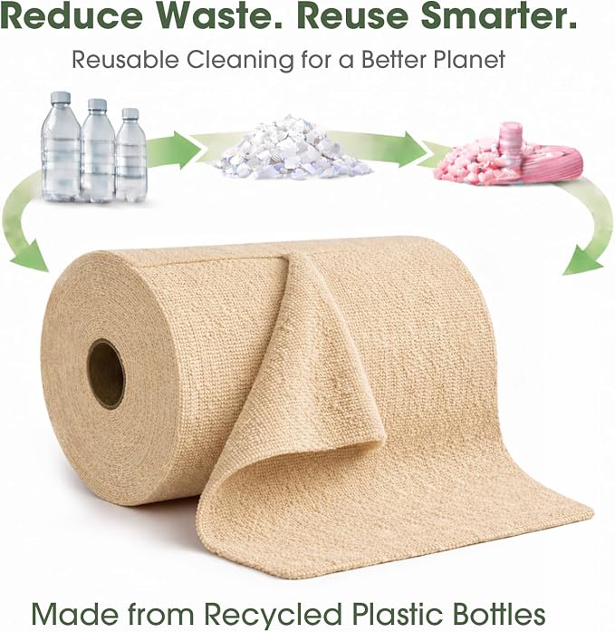 Reusable Microfiber Cloth Roll - 100 Pack, 12"x12" Washable Tear-Away Towels. Fits Paper Towel Holders. Lint-Free & Streak-Free Rags for Kitchen, Glass, Cars, Electronics (Wheat Beige)