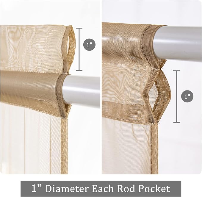 MIULEE Brown 54 Wide and 72 Inches Length French Door Sheer Curtains | Light Filtering Window Treatment with 2 Tiebacks, Front Back Patio Glass Door, Set of 2
