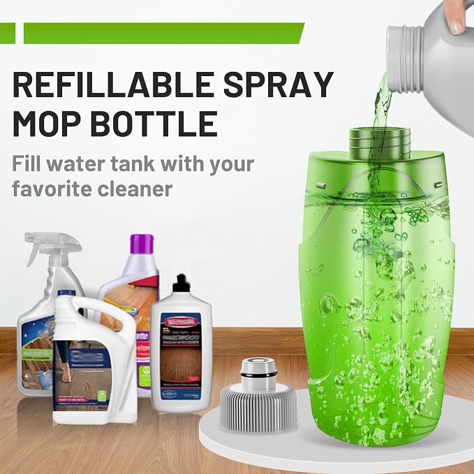 Spray Mop for Floor Cleaning - Wet Dry Mops for Multi-Surfaces | 3 Microfiber Washable Pads Compatible With Swiffer Powermop, 500+ ML Refillable Bottle, 360° Swivel Head, Grey Green