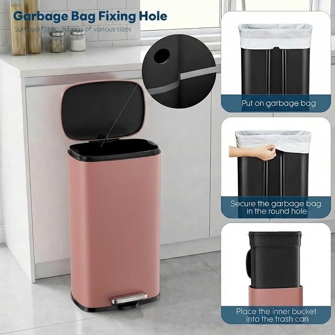 13.2 Gal Kitchen Trash Can, 50L Recycling or Garbage Bin,with Step-On Pedal | Brushed Stainless Steel Waste Basket, Soft&Quiet Close Dustbin, Removable Inner Bucket, for Home, Office, LIving Room