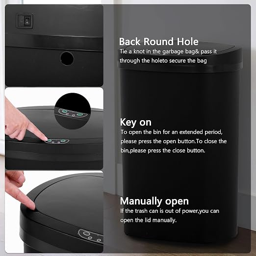 13 Gallon/50 L Kitchen Trash Can with Lid, Garbage Can with Touch-Free Lid, Cute Automatic Trash Can Bathroom Trash Bin, Motion Sensor Waterproof Trash Bin