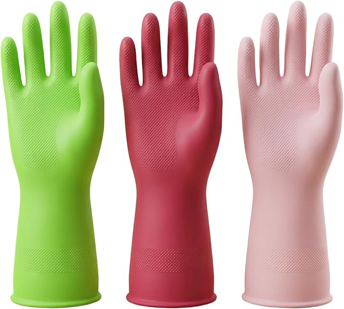 Nitrile Rubber Cleaning Gloves, 3 pairs of reusable kitchen gloves, ideal for dishwashing and household cleaning