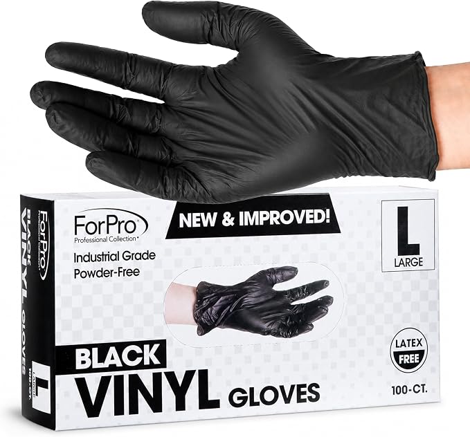 ForPro Disposable Vinyl Gloves, Industrial Grade, Powder & Latex Free, Non-Sterile, Food Safe, 2.75 Mil Palm, 3.9 Mil Fingers