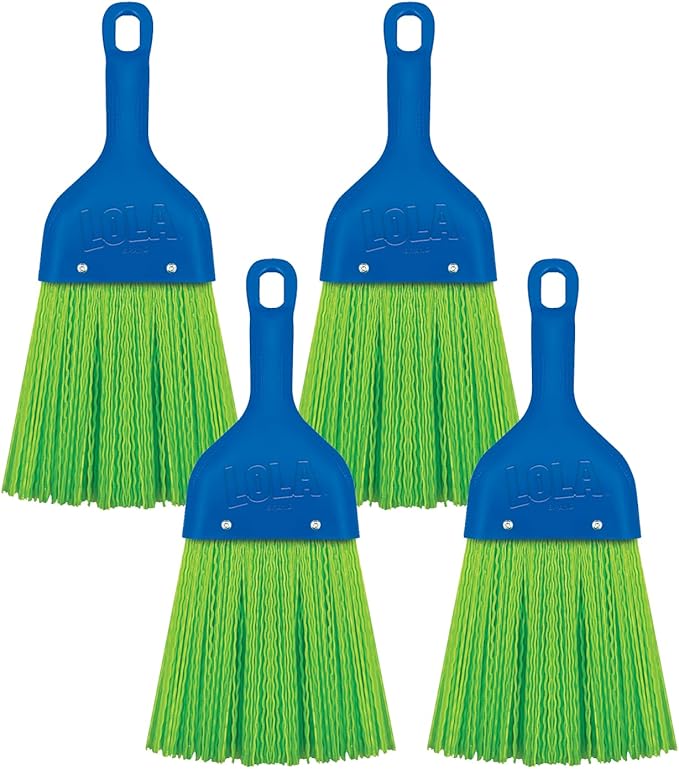 LOLA Whisk Broom, Hand Brush, 4 Pack Durable Bristles, Whisks Away Dirt & Debris, Compact, Hang Hole for Easy Storage, Indoor/Outdoor