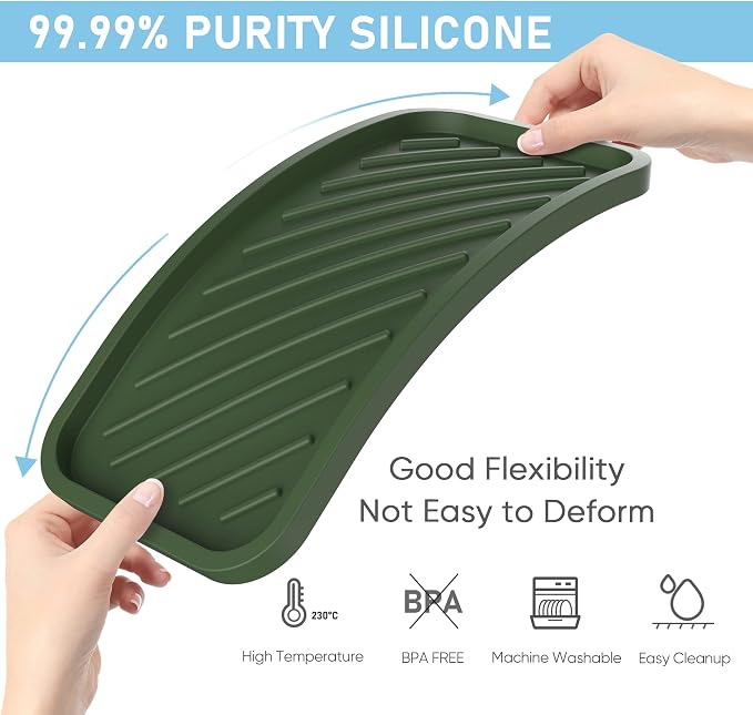 Silicone Sponge Holder-Large Thick Durable 10" Sink Organizer Tray-Kitchen | Thick Durable Sponge Caddy, Large Sink Tray, Dish Soap & Scouring Pad Holder, Countertop Drip Tray, Easy Clean, Rust-Proof