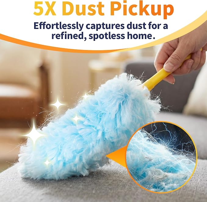 60ct Duster Refills for Swiffer Duster with 3ft Extension Pole & Short Grip | Heavy Duty 360° Disposable Dusters, Multi Surface Dusters for Cleaning Ceiling Fans, Furniture, Blinds & Hard-to-Reach Areas