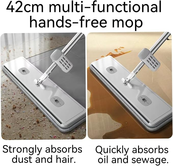 Hands Free Microfiber Mop with 4 Washable Pads | 61" Stainless Steel Handle, Efficient Flat Mop, For All Hard Floors