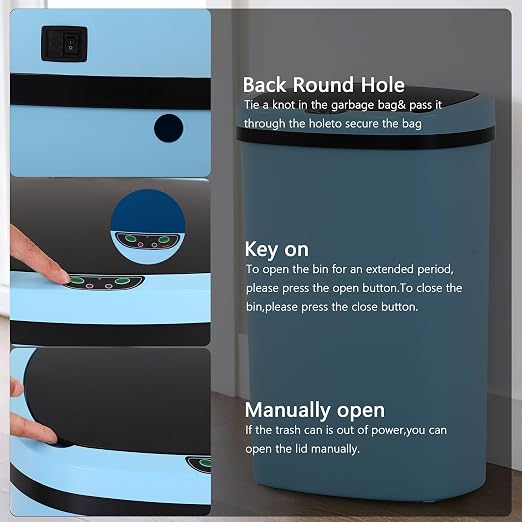 13 Gallon/50 L Kitchen Trash Can with Lid, Garbage Can with Touch-Free Lid, Cute Automatic Trash Can Bathroom Trash Bin, Motion Sensor Waterproof Trash Bin