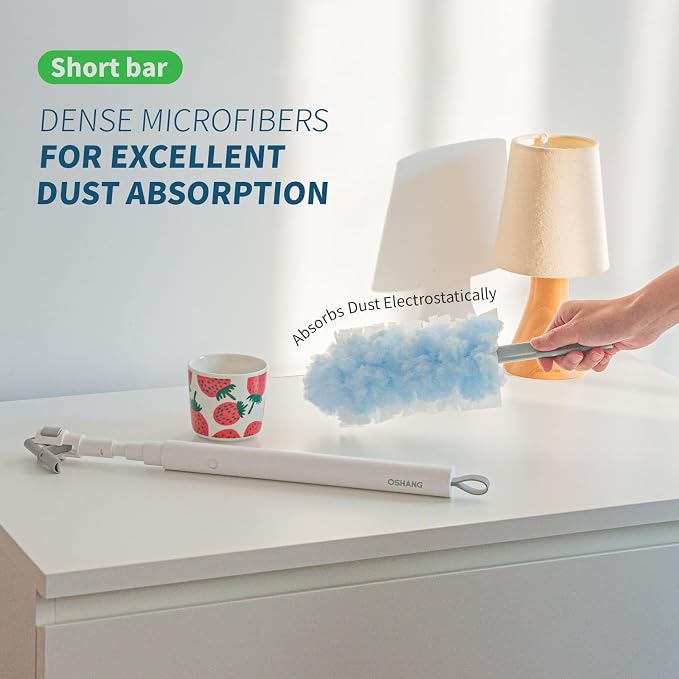 oshang Disposable Heavy Duty Duster Refills, 12 Pack | 43" Extendable Handle, Compatible with Swiffer, For Ceiling Fans, Blinds, Furniture, High Corners
