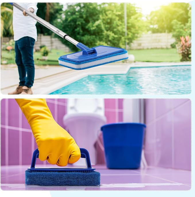 Newtay 6 Pcs Small Pool Scrub Hand Held Brush 5.5 x 3.15in Surface Scrubbing Scouring Sponge Pad Swimming Pool Cleaning Brush Scrub Sponges for Tile Grout Walls Spas Kitchen Bathroom Tub