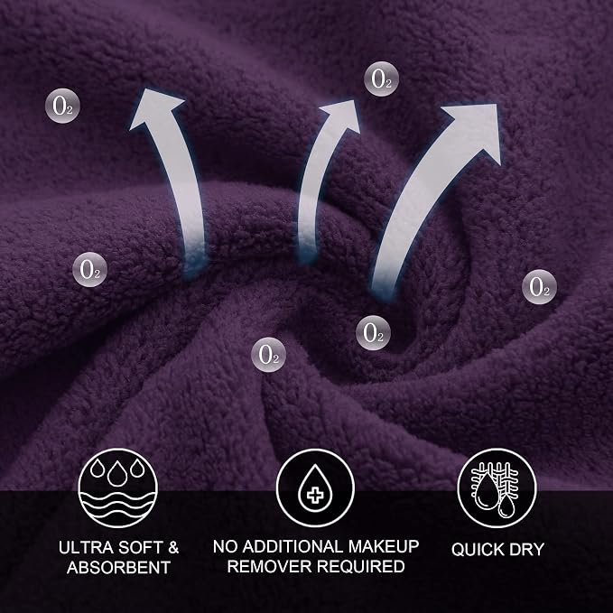 MOONQUEEN Microfiber Facial Cloths Fast Drying Washcloth 12 Pack - Premium Soft Makeup Remover Cloths - Grape Purple