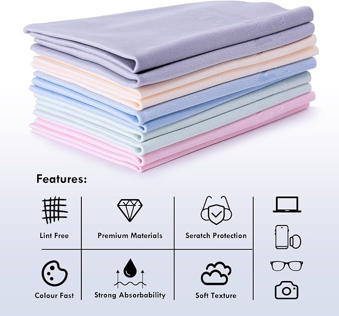Nadadora Individually Wrapped Premium Microfiber Glasses Cleaning Cloths,20 Pack,Extra Thick,Soft and Dense for Eyeglasses,Sunglasses,Camera,Jewelry,Phone,Lense,Screen,LCD,Reusable and Washable,6"X7"
