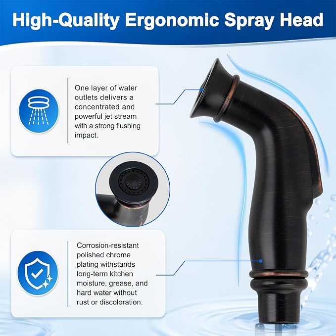 Universal Kitchen Sink Faucet Sprayer with Quick Adapter, Oil-Rubbed Bronze | NSF/ANSI/CAN 372 Certified, Kitchen Sprayer Replacement Hose/Holder Compatible with Moen/Delta Faucet, Pull-Out Spray Nozzle