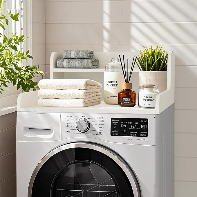 Washer Dryer Countertop 2 Tier 28 inches Wide, Laundry Shelf Topper with Edge, 28" W x 28" D x 12" H Laundry Space Organizer, White
