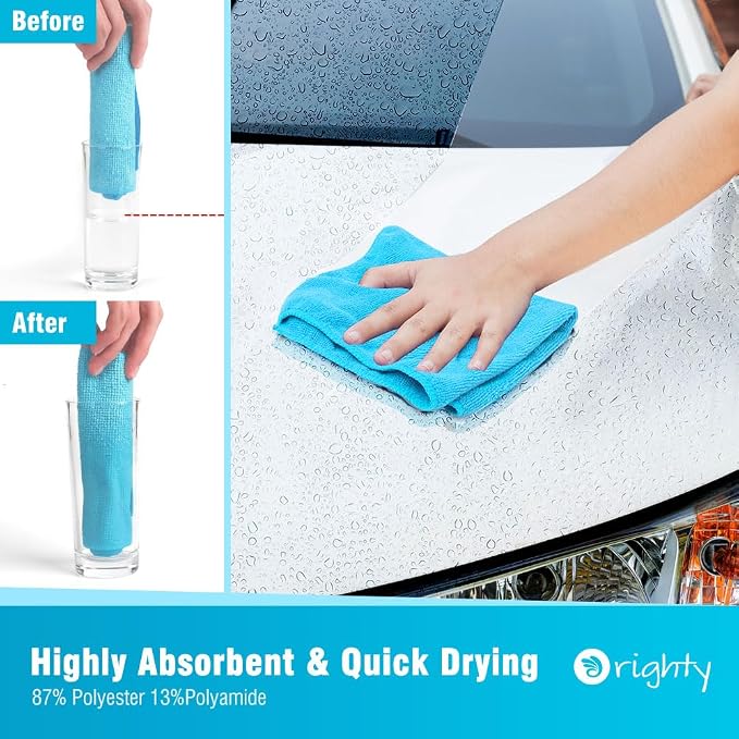 Orighty Microfiber Cleaning Cloth, Cleaning Rags, 12 Pack, 12x11 in, Blue | Microfiber Towels for Cars, Soft Highly Absorbent Rag, Lint Free Cloths for Car Care, House, Kitchen
