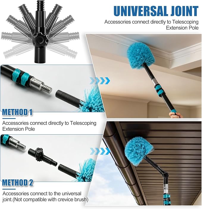 FIDISP 20FT High Ceiling Duster Kit 4.5-12ft Extension Pole Heavy Duty 9PCS | Ceiling Fan Cleaner Duster & Spider Web Brush Ideal For Home, Commercial Ceilings. Non-Shaking Cleaning Windows & Outdoor