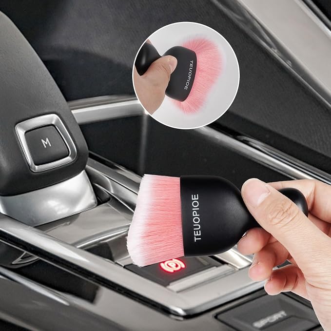 Car Detailing Brush for Interior Dusting and Air Vents,Pink White | Soft synthetic bristles clean dashboards, vents, and consoles. Lightweight PP handle is suitable for dry or wet use.