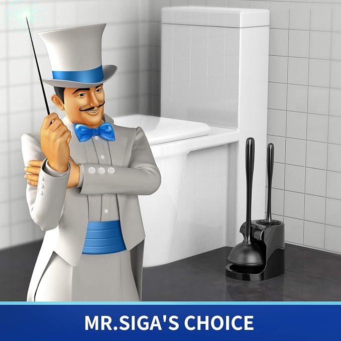 MR.SIGA Toilet Plunger and Brush Combo for Toilet Cleaning, Black, 2 Set | Heavy duty toilet brush and plunger set, toilet bowl brush and plunger with holder