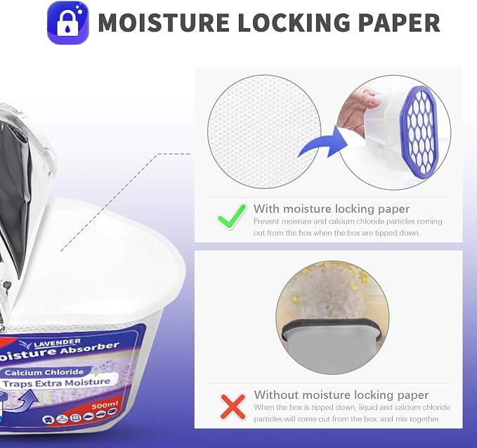 Vacplus Moisture Absorber, 10.5 OZ, Strong Absorption, Lavender | Closet, Bathroom, Car, Odor Eliminator, Dehumidifier Bucket, 6 Pack
