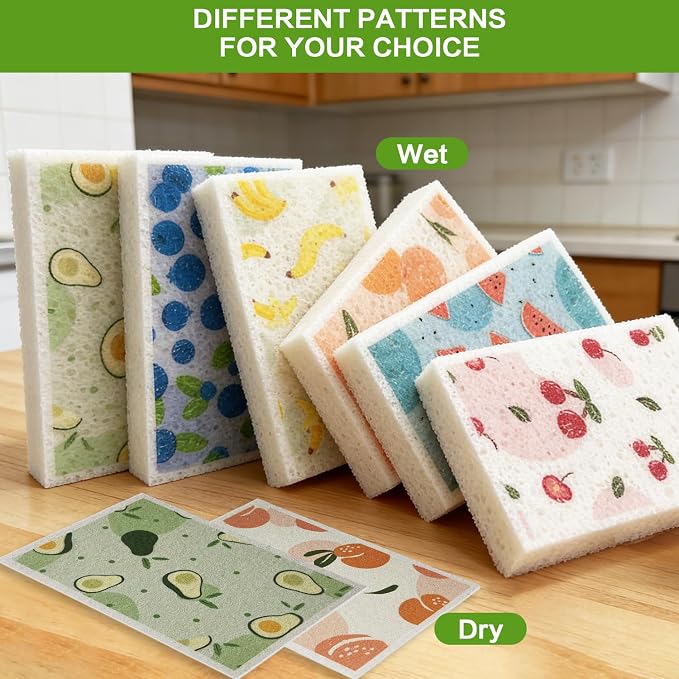 Scratch Scrub Sponge, 6 - Pack Kitchen Sponges for Cleaning Around the Home, Bathroom & More, Large Size Scratch-Free Dish Scrubber, Best for Nonstick Pots and Pans (4" x 6" x 1"), Avocado
