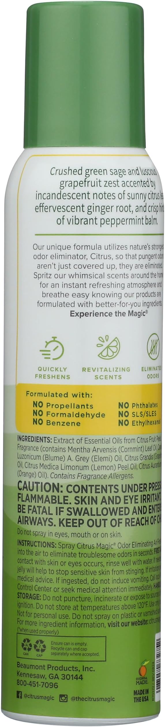 Citrus Magic Air Freshener Spray, Citrus and Sage, 3 Ounce, Pack of 3 | Odor Eliminator for Home, Up to 7 Hours of Freshness, Non-Aerosol, Citrus-Based Formula