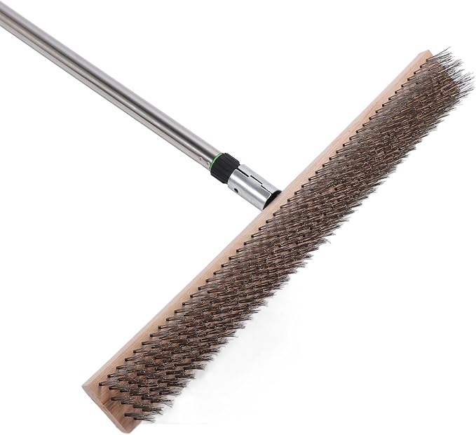 Deck Scrub Brush | 50cm Wide Stainless Steel Wire Broom for Concrete/Patio/Garage | Long Handle Adjusts 40-160cm, Clears Moss & Stubborn Debris
