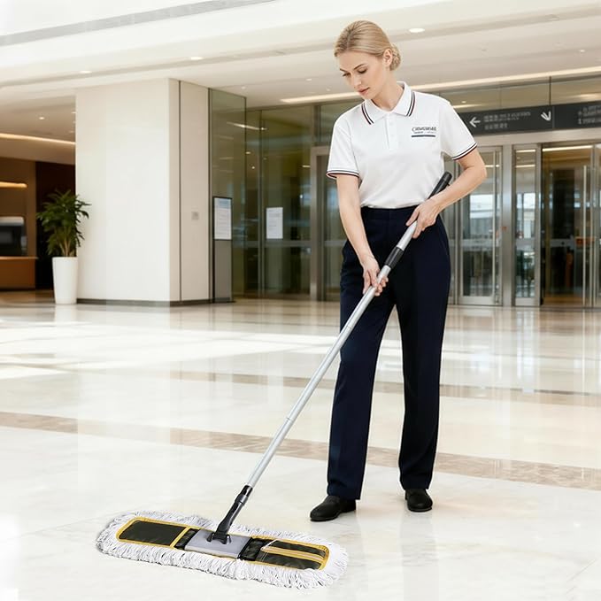 CLEANHOME 24" Commercial Dust Mop with 59" Extendable Long Handle | Heavy Duty Floor Mop, Hotel Gym Garage Hospital Household Cleaning Supplies, For Hardwood, Tiles, Marble Floors