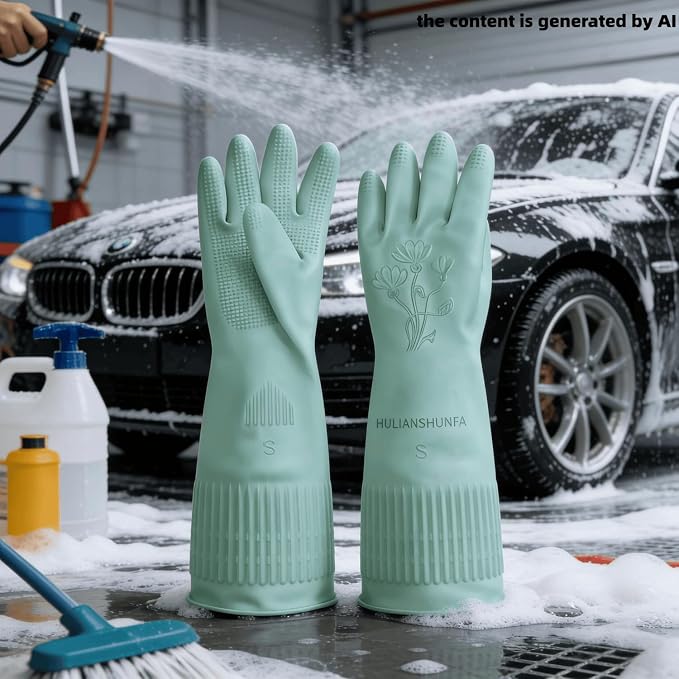 Household Cleaning 18inch Kitchen Dishwashing Rubber Gloves | Red Long Sleeved Heavy-duty Waterproof gloves, household kitchen dishwashing, Long cuffs, Reusable, Non slip
