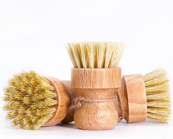 Diahom Bamboo Dish Brush Scrubber 3 Pack for Kitchen Cleaning Pot Pans